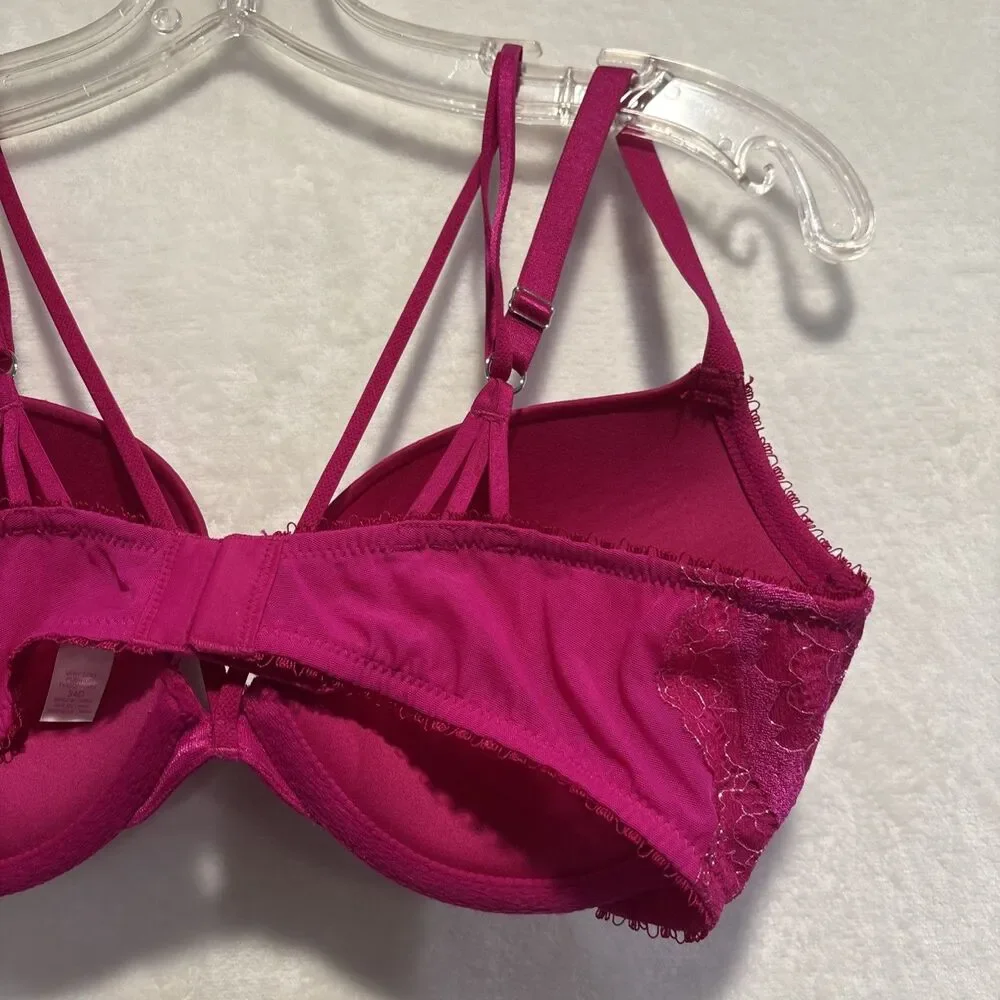Victoria's Secret Bra Women's 34D Pink Very Sexy Push Up Lace Floral Underwire